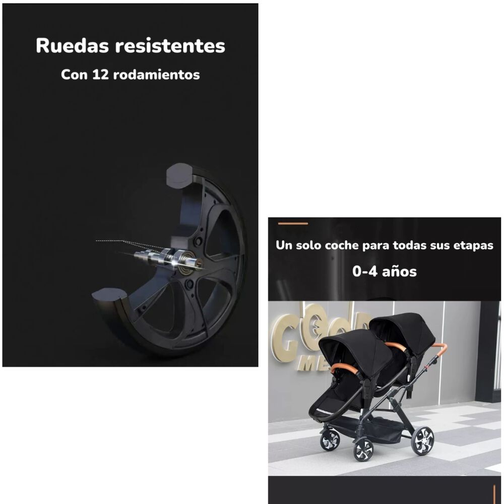 Coche Cuna Doble Multiposiciones Compacto Negro By Lubabycas image number 3.0