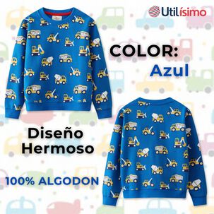 Poler&oacute;n Ni&ntilde;o Manga Larga 100% Algod&oacute;n Azul Claro Gruas