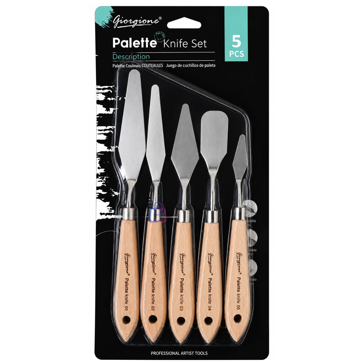 Set 5 Esp&aacute;tulas G-wd Para Pintura &Oacute;leo Acr&iacute;lica Madera - Ps image number 1.0
