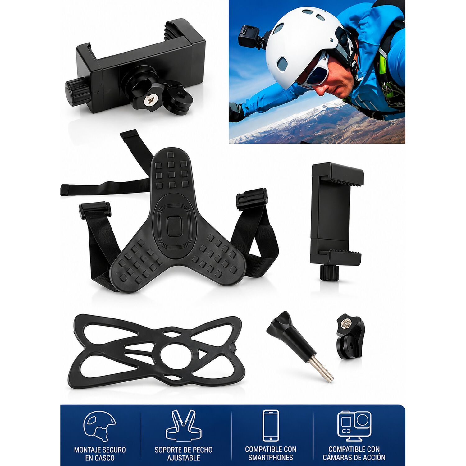 Soporte Barbilla Para Casco Gopro C&aacute;mara Deportiva Negro image number 8.0