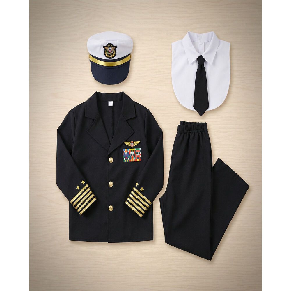 Disfraz Capit&aacute;n Naval Infantil Con Chaqueta, Gorra Y Pantal&oacute;n Para Carnaval, Halloween, Teatro Y Fiesta Tem&aacute;tica image number 8.0