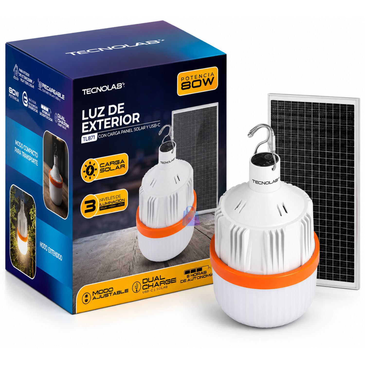 L&aacute;mpara Solar Emergencia 80w Recargable Usb C Led - Ps image number 1.0