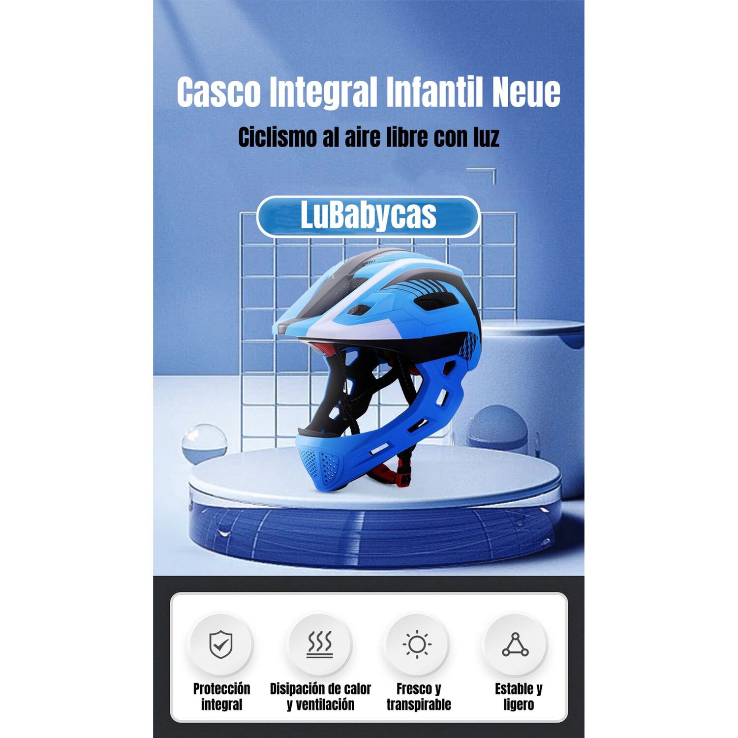 Casco Integral Infantil Bici 2 En 1 Con Luz Neue Lubabycas image number 5.0