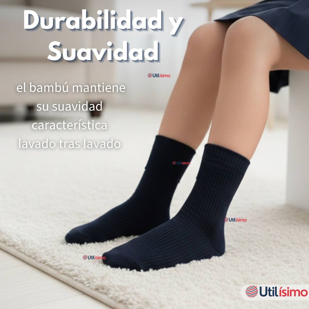 Pack 6 Calcet&iacute;nes Escolares Corto Bamb&uacute; Azul Ni&ntilde;os Y Ni&ntilde;as image number 7.0