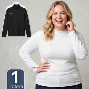 Camiseta Polera Bamb&uacute; Primera Capa Cuello Beatle Manga Larga Blanco Negro Mujer