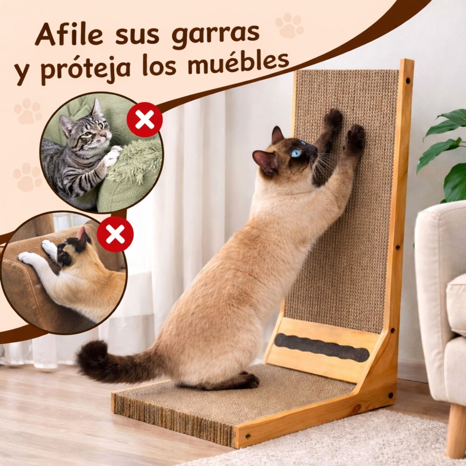 Rascador Para Gatos Madera Forma L Resistente Duradero image number 7.0
