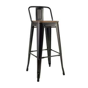 Tolix Silla De Bar Taburete 75cm Base De Madera Negro