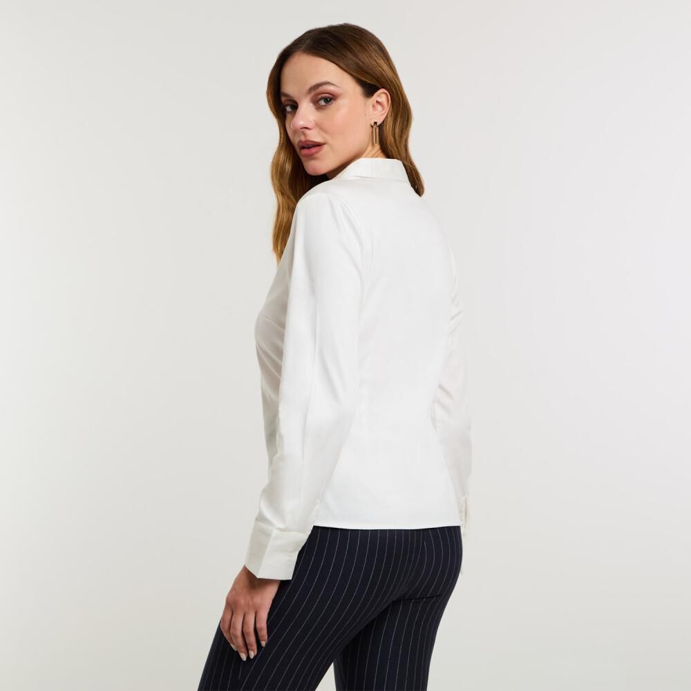 Blusa Lisa Con Aplicación Manga Larga Cuello Camisero Mujer Kimera image number 3.0