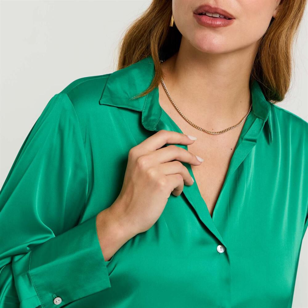Blusa Lisa Satín Manga Larga Cuello Camisero Mujer Kimera image number 4.0