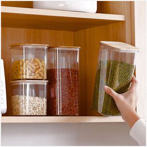 Set 2 Frascos Hermeticos 600ml Cuadrado Vidrio 18cm Tapa Bambú