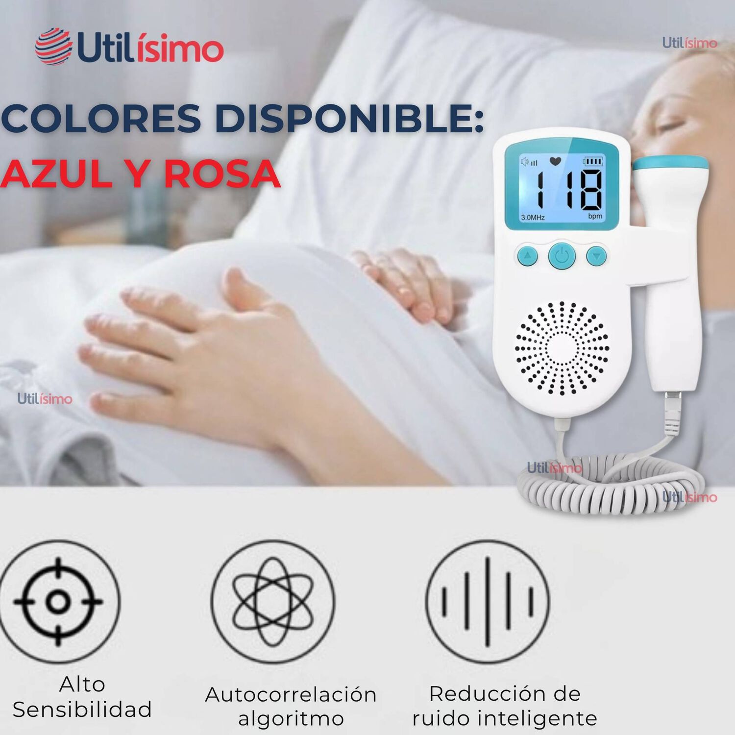 Monitor Fetal Doppler Latidos Fetales Coraz&oacute;n Beb&eacute; Blanco Azul image number 5.0