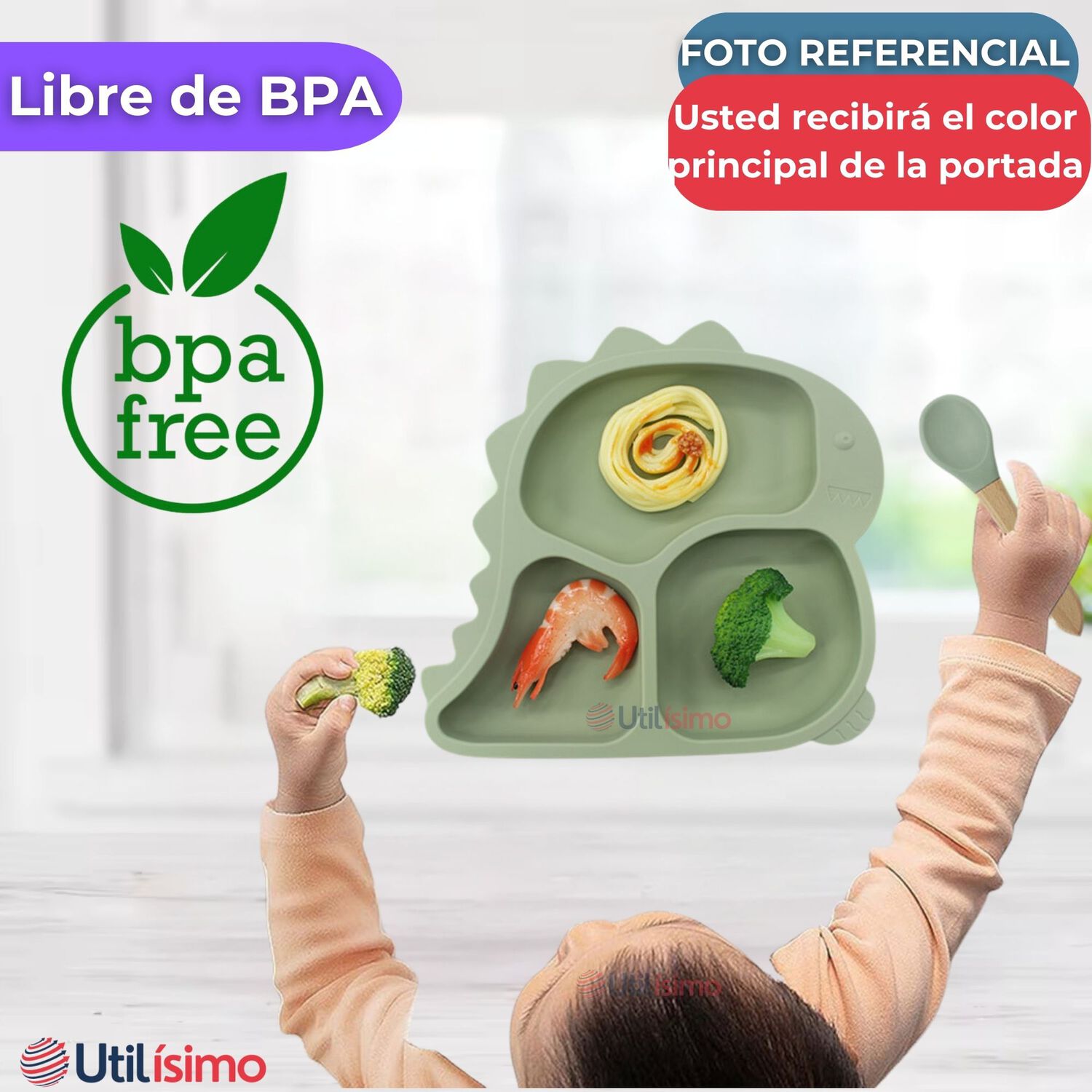 Set De Alimentaci&oacute;n Beb&eacute; Silicona De Formas 6 Piezas Libre Bpa Color Lila image number 2.0