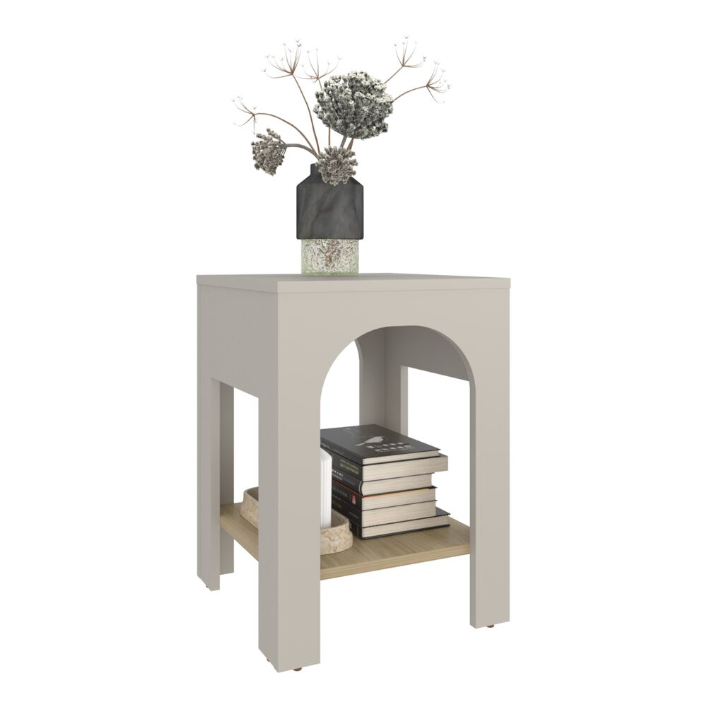 Mesa Lateral 52x37,5x37,5 Cm Beige Y Café Claro image number 1.0