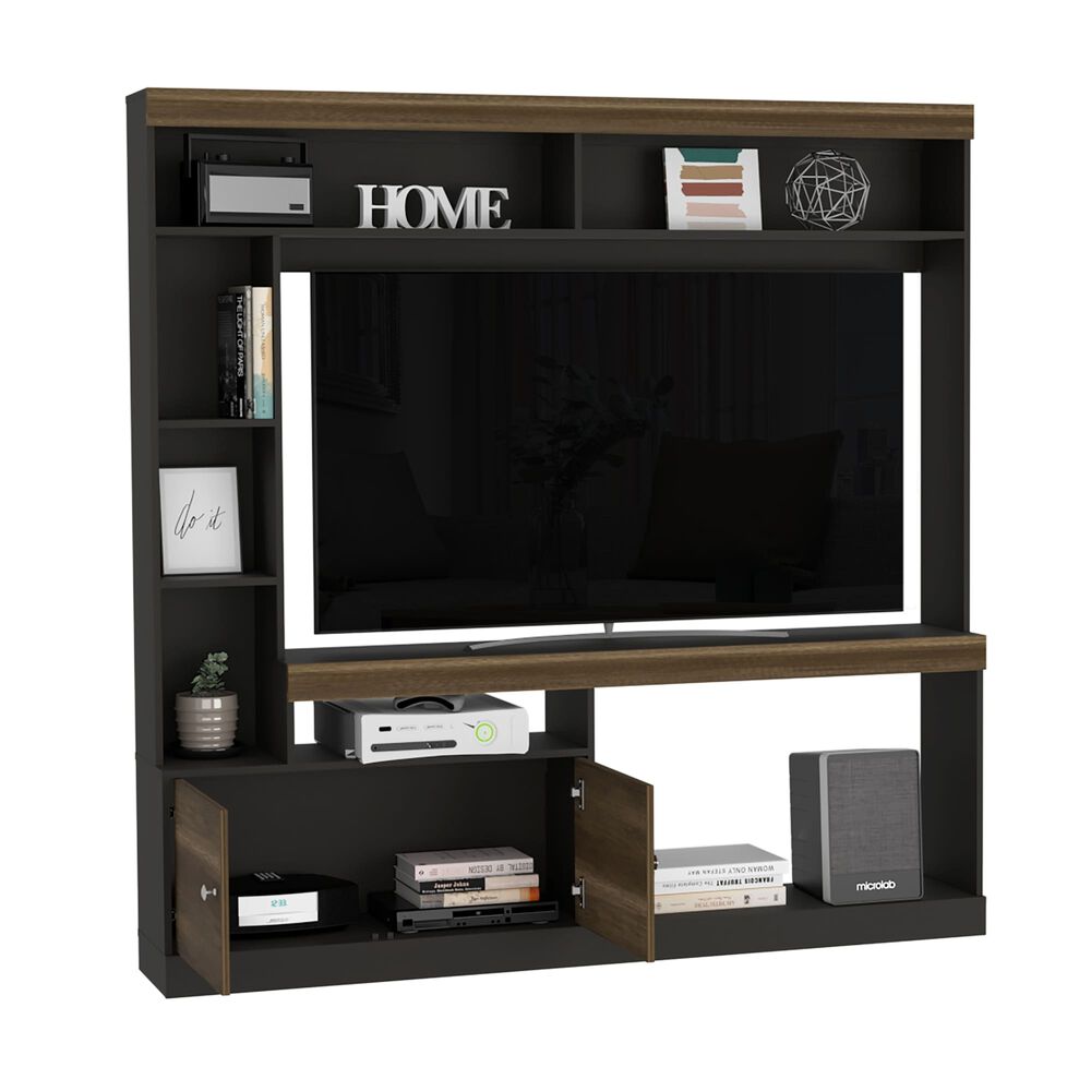 Estante Tv 55" Con 2 Puertas 7 Repisas Caf&eacute; Oscuro Y Negro image number 1.0