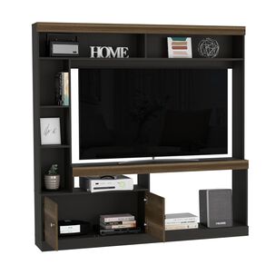 Estante Tv 55" Con 2 Puertas 7 Repisas Caf&eacute; Oscuro Y Negro