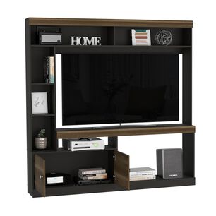 Estante Tv 55" Con 2 Puertas 7 Repisas Caf&eacute; Oscuro Y Negro