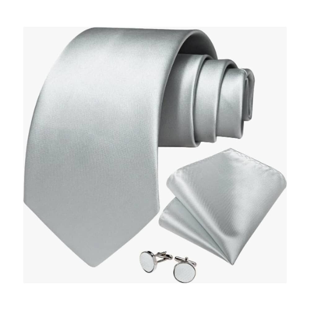 Corbatas Seda Hombres, Pa&ntilde;o Y Colleras Plateado image number 1.0