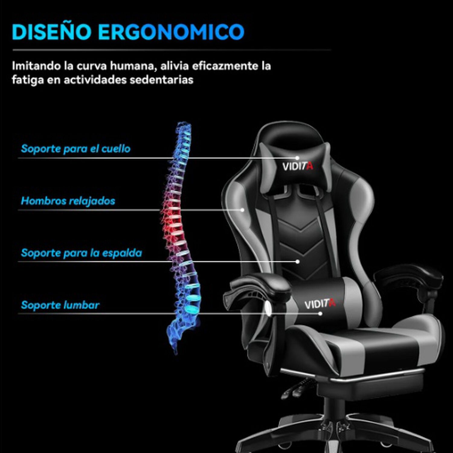 Silla Gamer Ergon&oacute;mica Gris image number 1.0