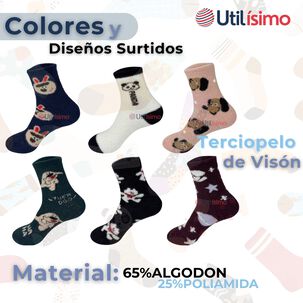 Pack 12 Pares Calcetines Algodn Mujer Monitos Terciopelo De Visón Surtidos
