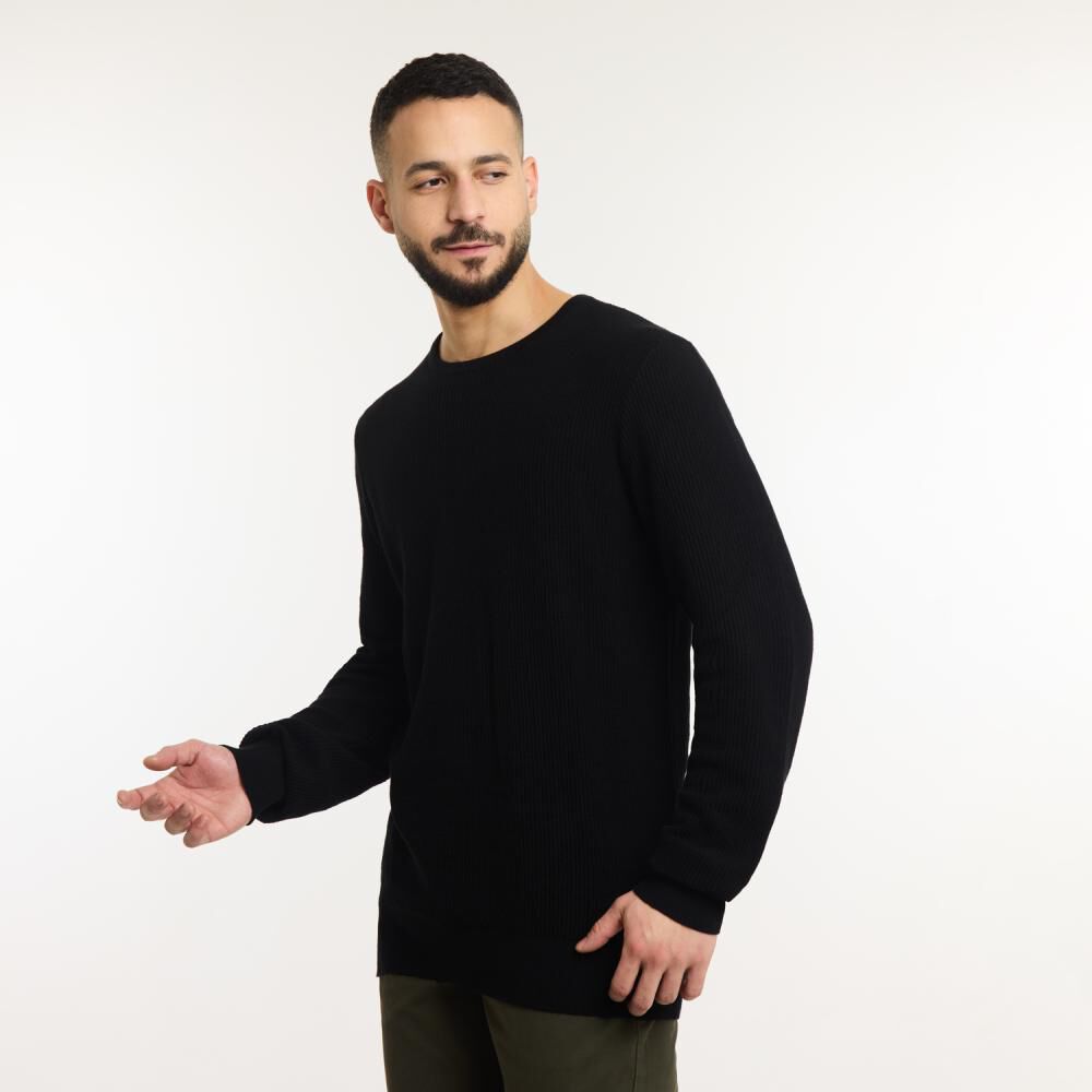 Sweater Liso Regular Manga Larga Cuello Redondo Hombre Az Black image number 2.0