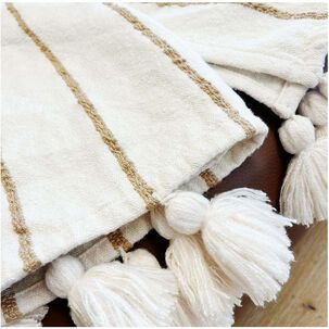 Manta De Lana Con Borlas 200x150cm Beige