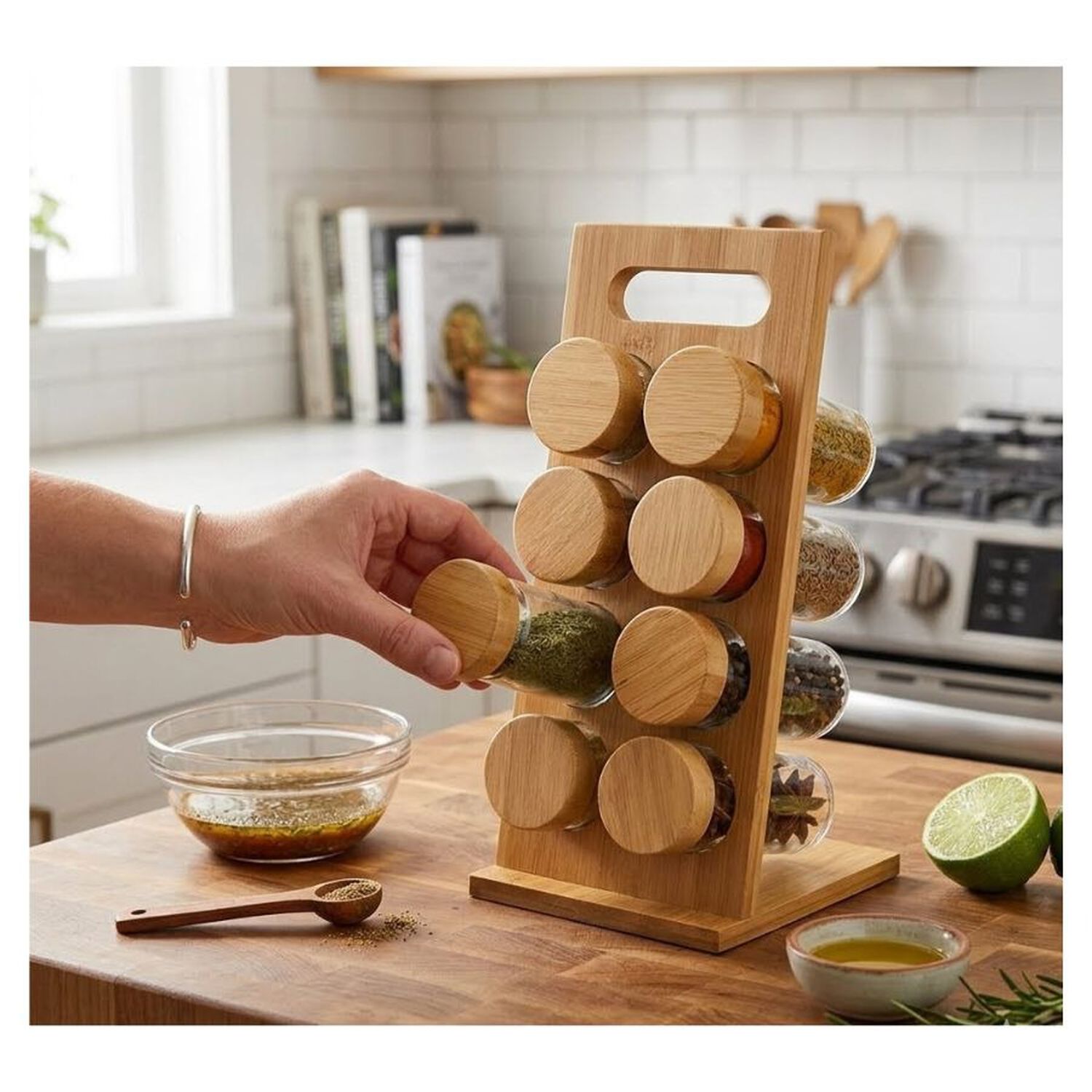 Especiero Torre Bamb&uacute; 8 Frascos Soporte Vertical Organizador Cocina image number 4.0