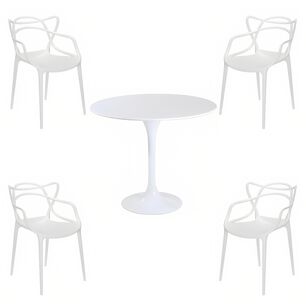 Comedor Mesa Tulip Blanca 80cm - 4 Sillas Master Blancas