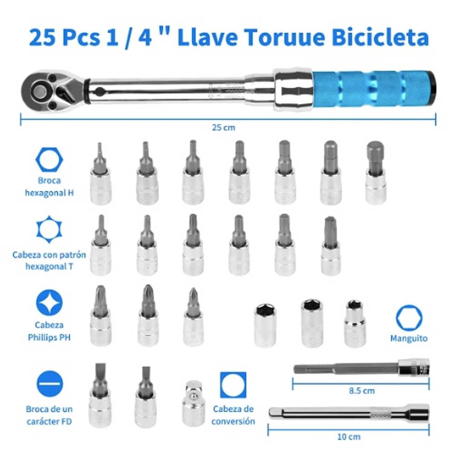 Llave De Torque Profesional, 1/4, 2-24nm, 25piezas image number 1.0