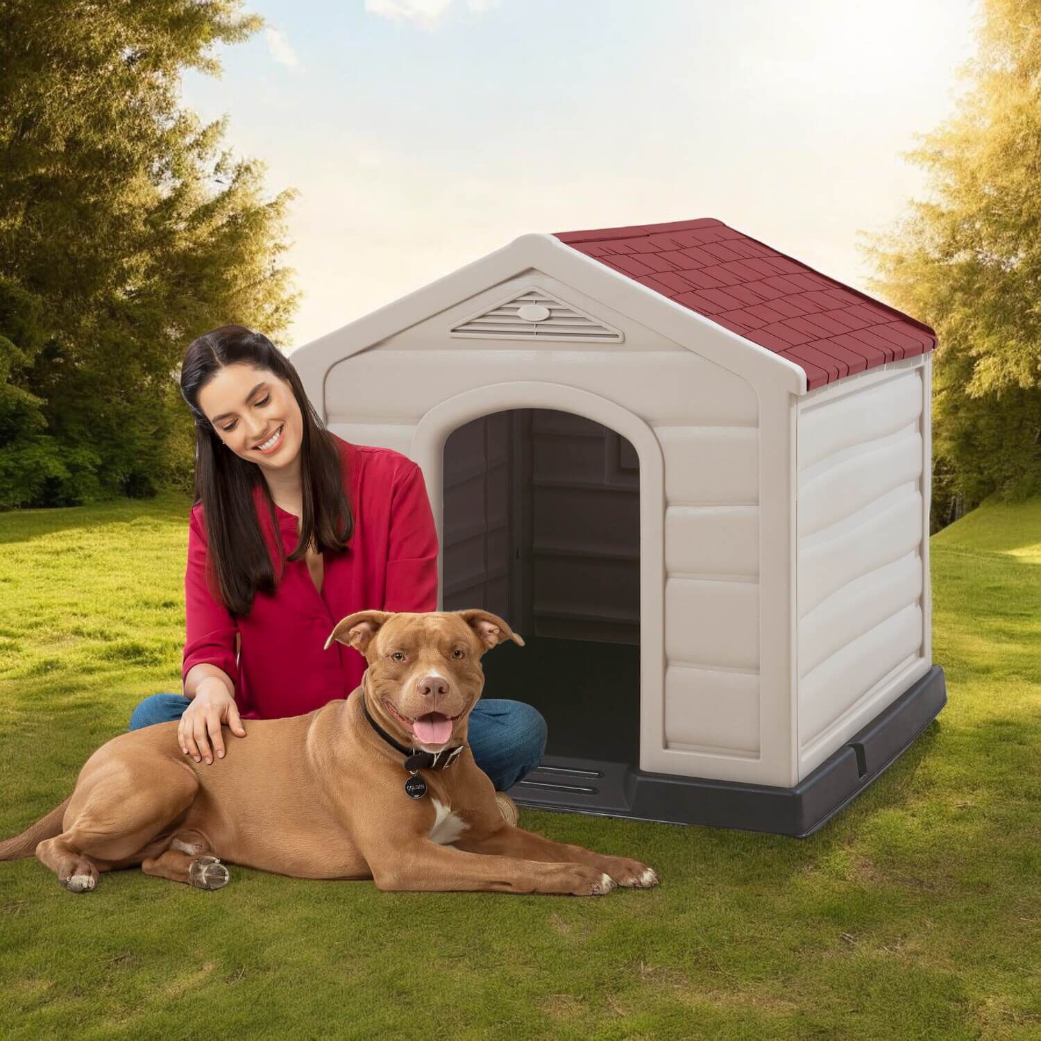 Casa Para Perro Techo Rojo Tama&ntilde;o Grande 92x90x89 Cm Rimax image number 5.0
