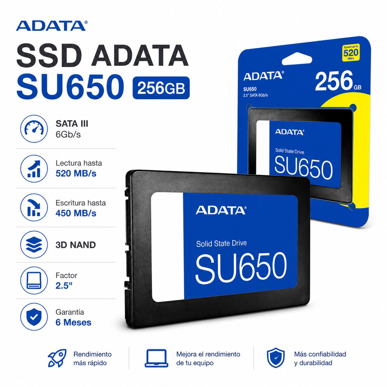 Disco Solido Ssd Adata 256gb 2.5&rdquo; Su650 Gt-r 3d Nand 520mb/s image number 6.0