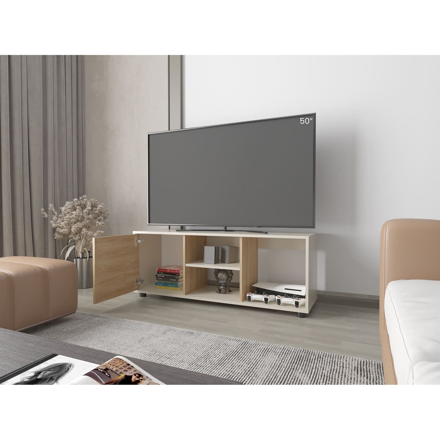 Rack Tv 50" 120,3x34,9x46,7 Cm 1 Puerta Abatible image number 5.0