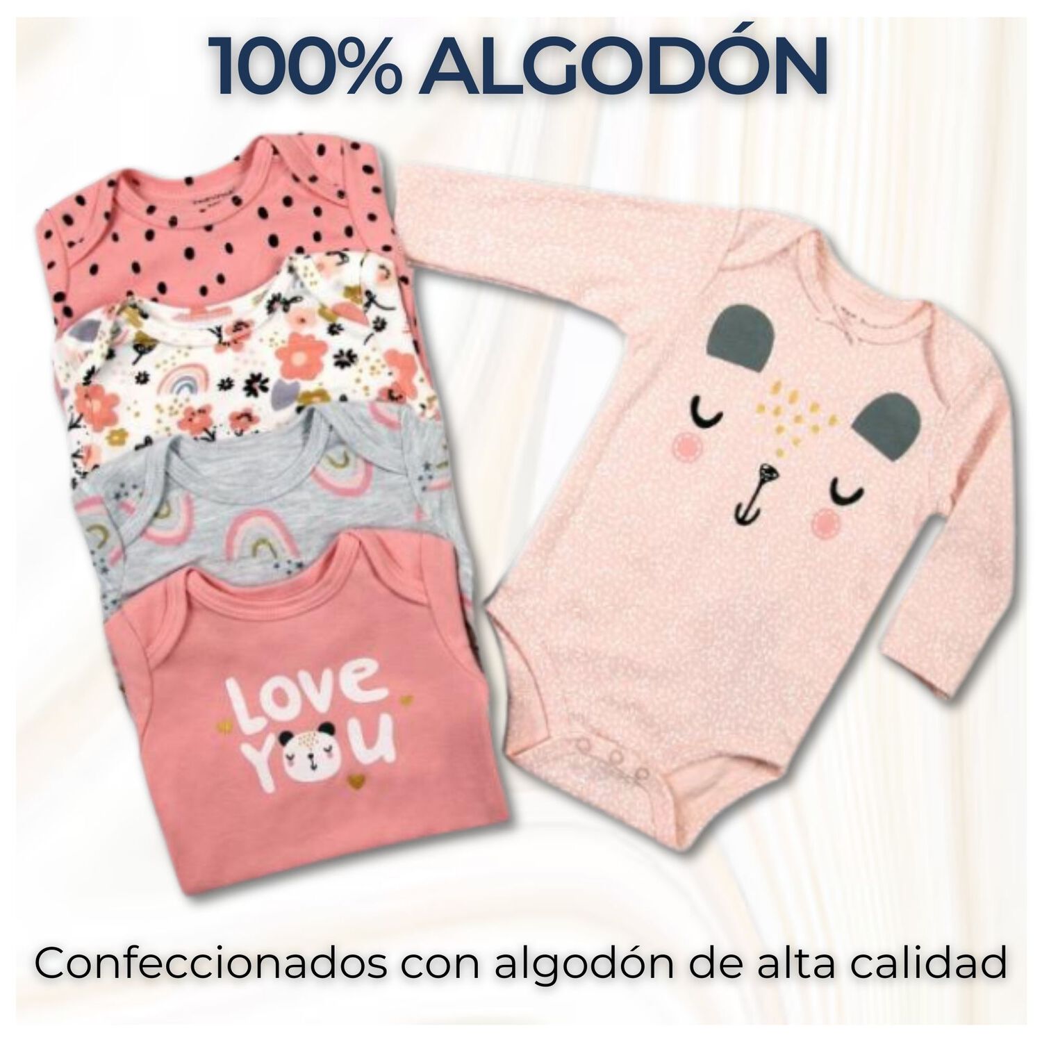 Pack 5 Bodys Ni&ntilde;a Manga Larga Tedmimak 100% Algod&oacute;n Love You image number 1.0