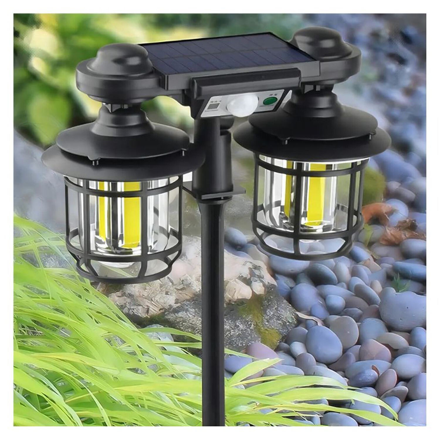 Foco Solar Exterior Doble Sensor Movimiento Estaca Pared image number 1.0