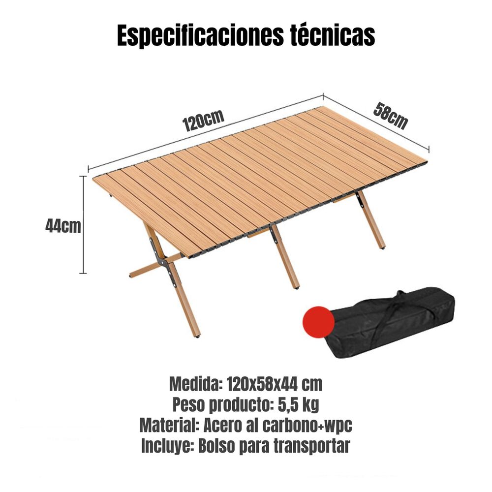 Mesa De Camping Plegable Impermeable 120x58cm Kemi image number 1.0