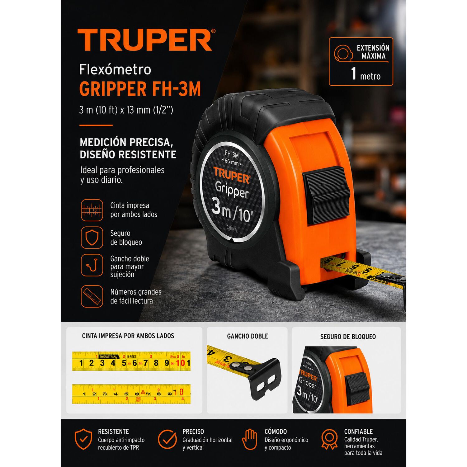 Huincha Cinta De Medir 3m Truper Profesional image number 4.0