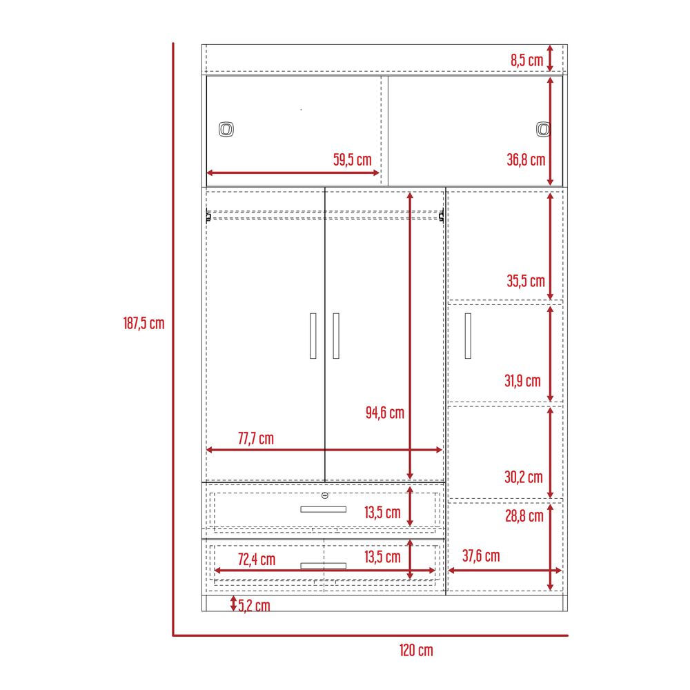 Closet 5 Puertas 2 Cajones Fm-003c Caf&eacute; Claro Y Blanco image number 7.0