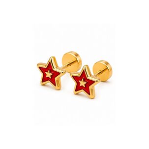 Aros Abridores Estrella Colores 5mm Oro 14k Beb&eacute; Ni&ntilde;a Rojo