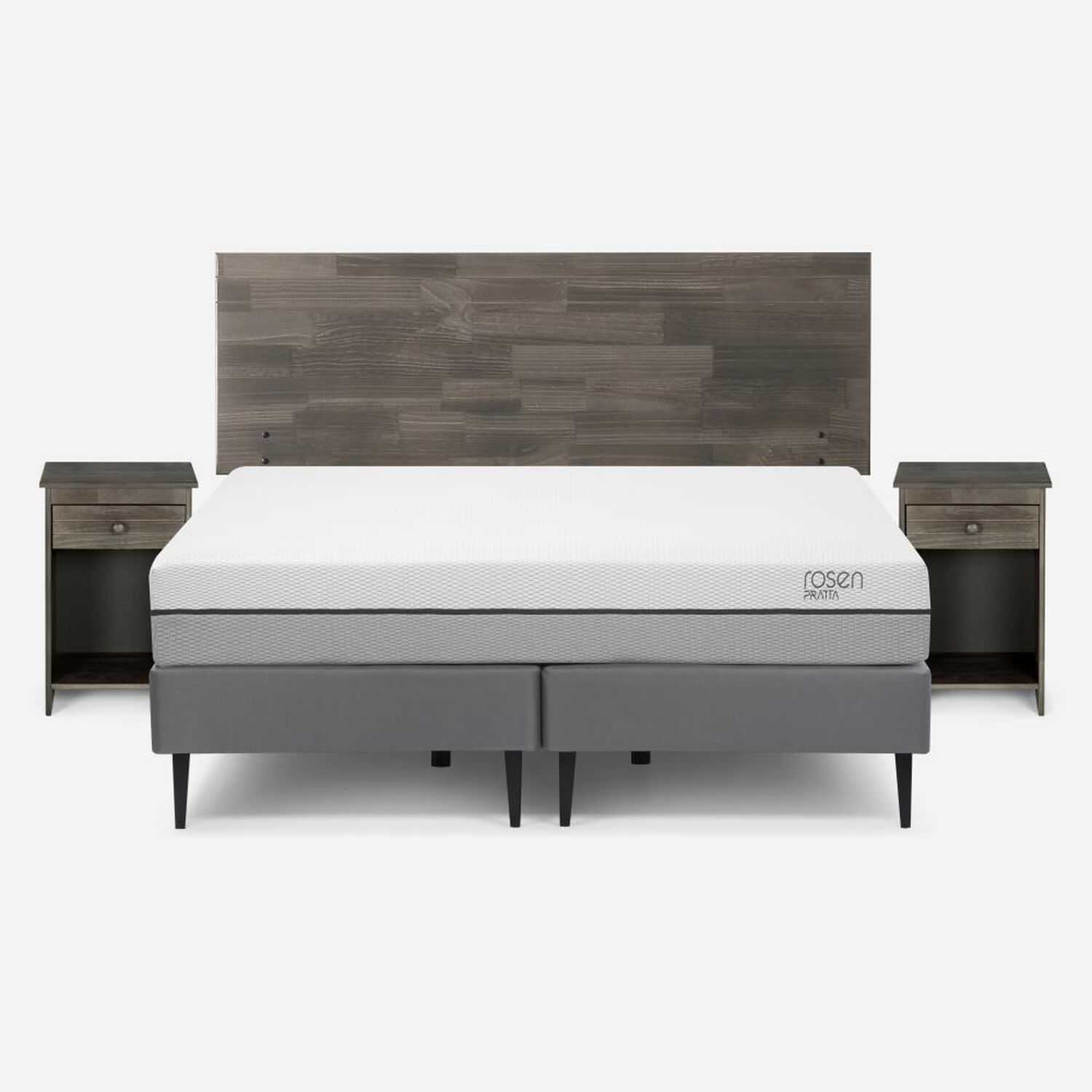 Cama Europea Rosen Pratta / 2 Plazas / Base Dividida + Set De Maderas Tabor Grafito image number 0.0