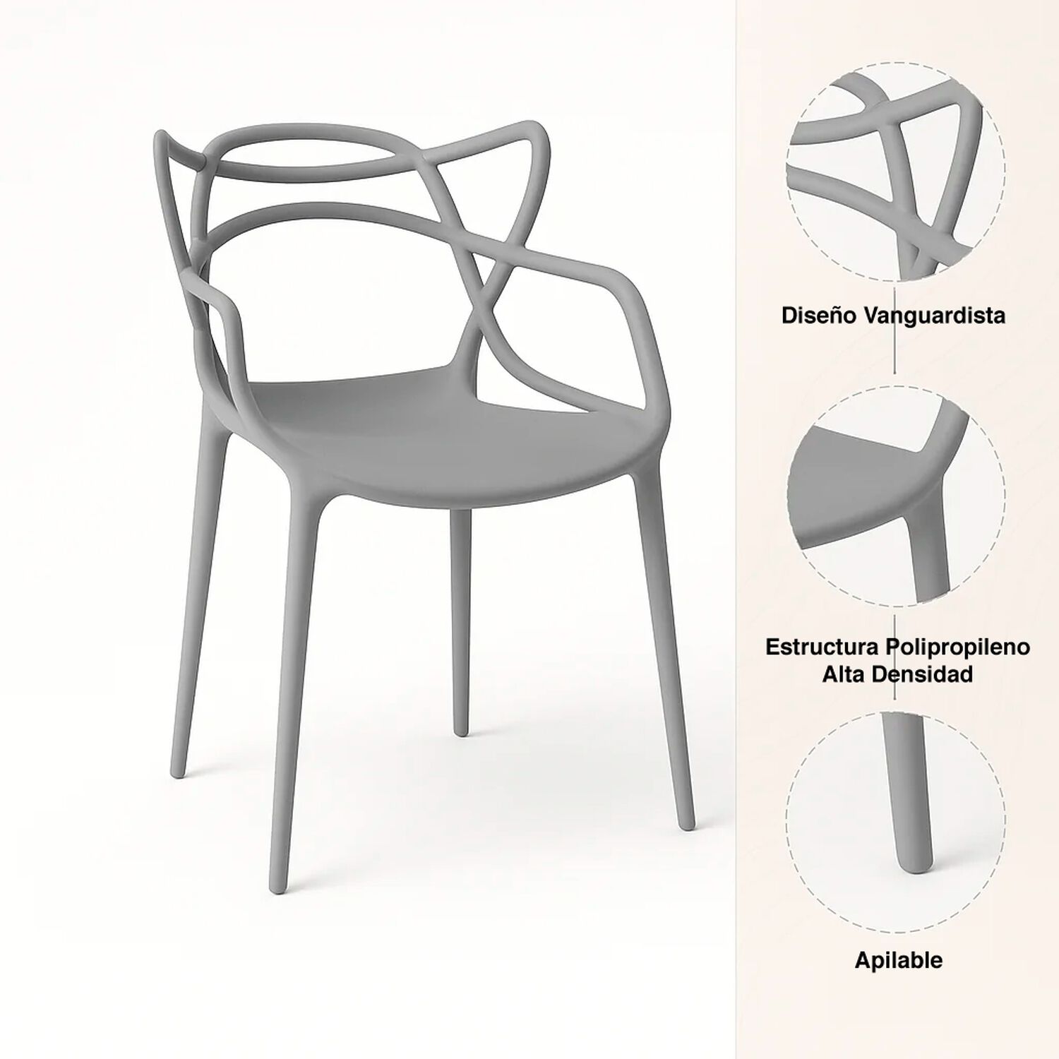 Pack De 4 Sillas De Terraza O Comedor Master - Gris image number 4.0