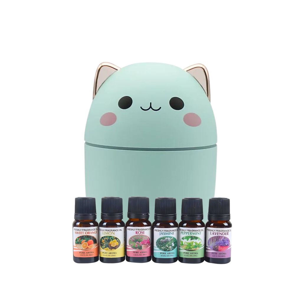 Pack Humidificador Diseño Gato Verde + 6 Esencias Aromaticas image number 0.0