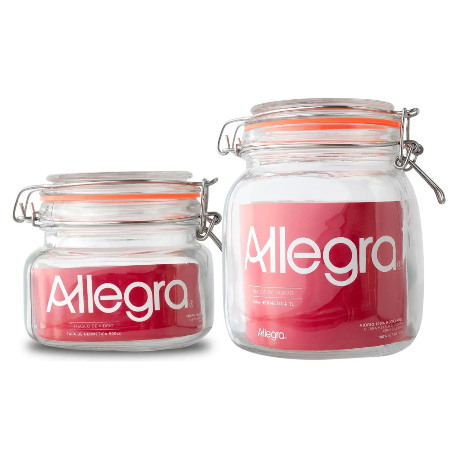 Set 2 Frascos Con Tapa Hermetica 500ml + 1000ml Allegra image number 0.0