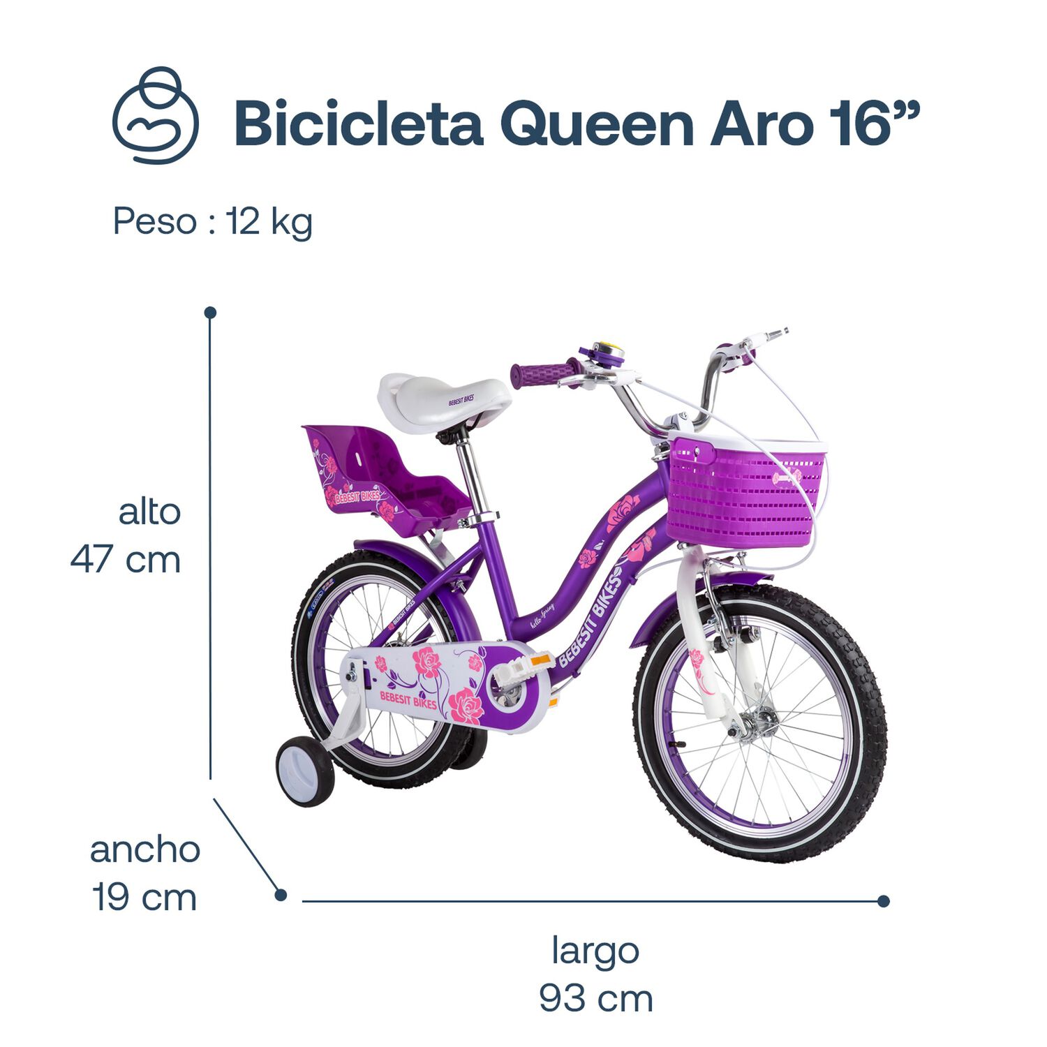 Bicicleta Infantil Queen Aro 16 Morada Bebesit image number 2.0