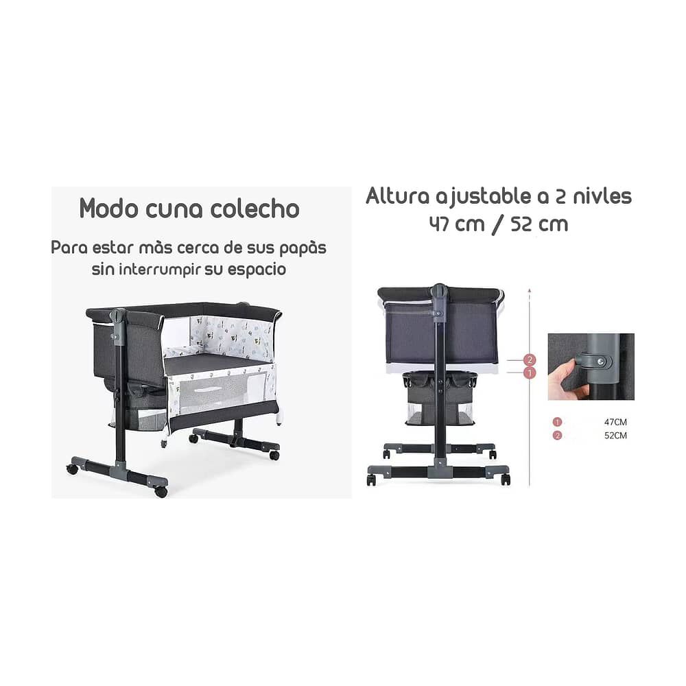 Cuna Colecho Con Mudador Y Accesorios Lubabycas Gris image number 2.0