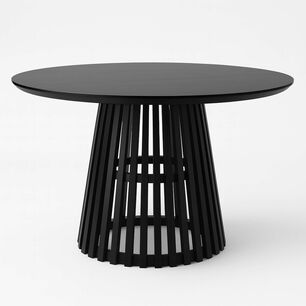 Mesa Redonda De Comedor 120 Cm Madera Natural Base Estilo Rejilla