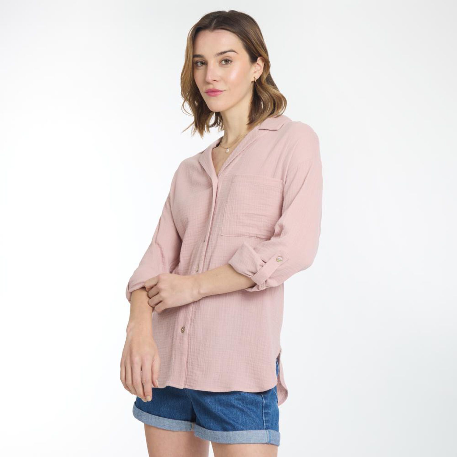 Blusa Oversize Textura Manga Larga Cuello Camisero Mujer Ocean Pacific image number 2.0