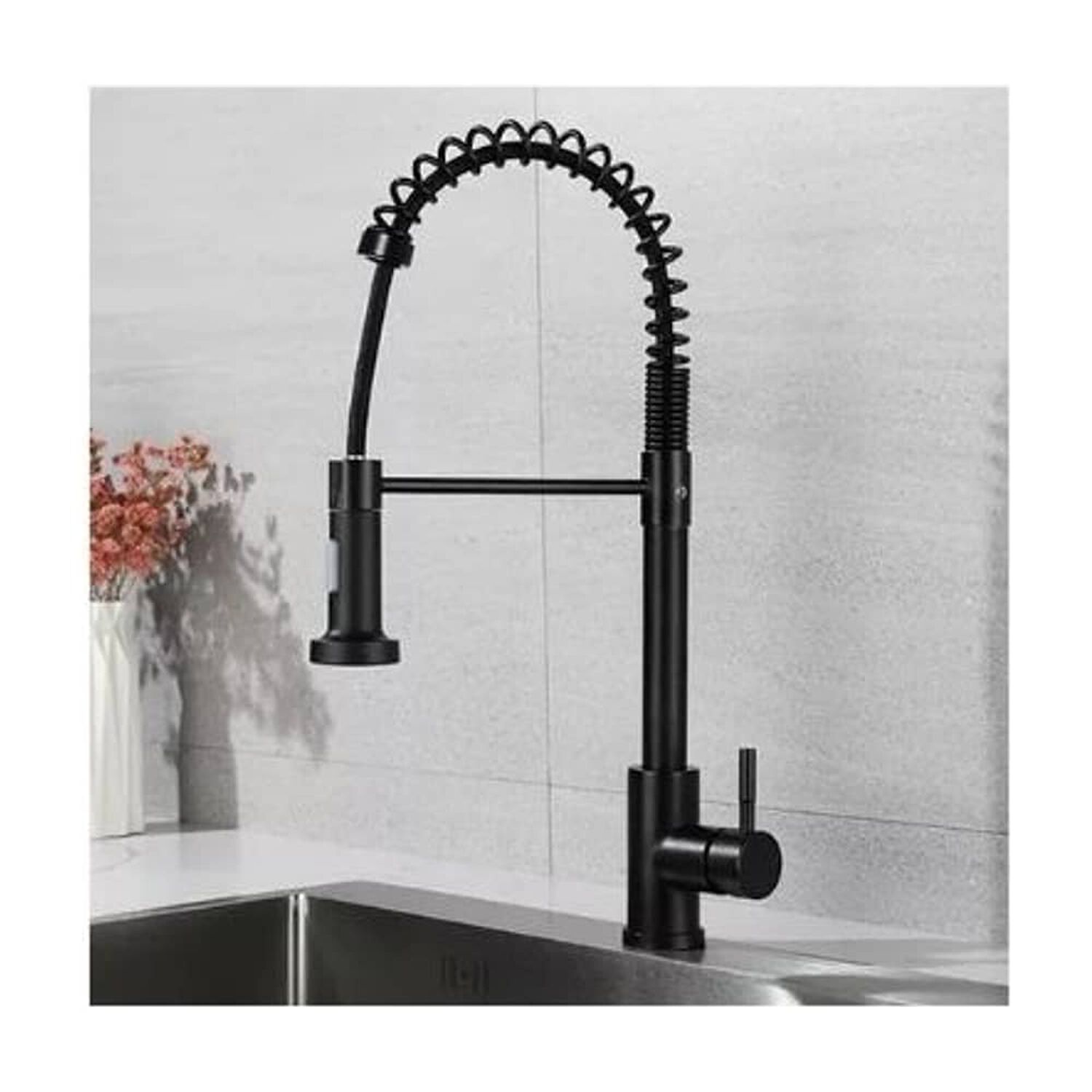 Grifo Llave Alta Monomando Cocina Rociador Flexible Negro image number 1.0