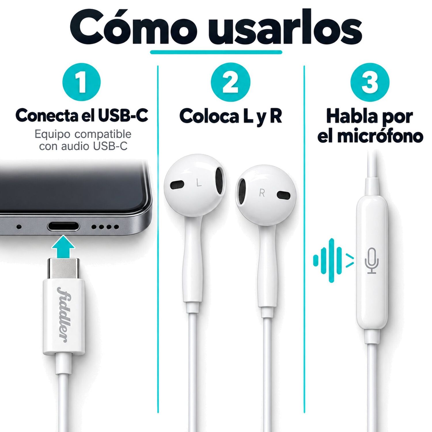 Aud&iacute;fonos Usb-c Con Micr&oacute;fono Fiddler Fd-c Blanco image number 6.0