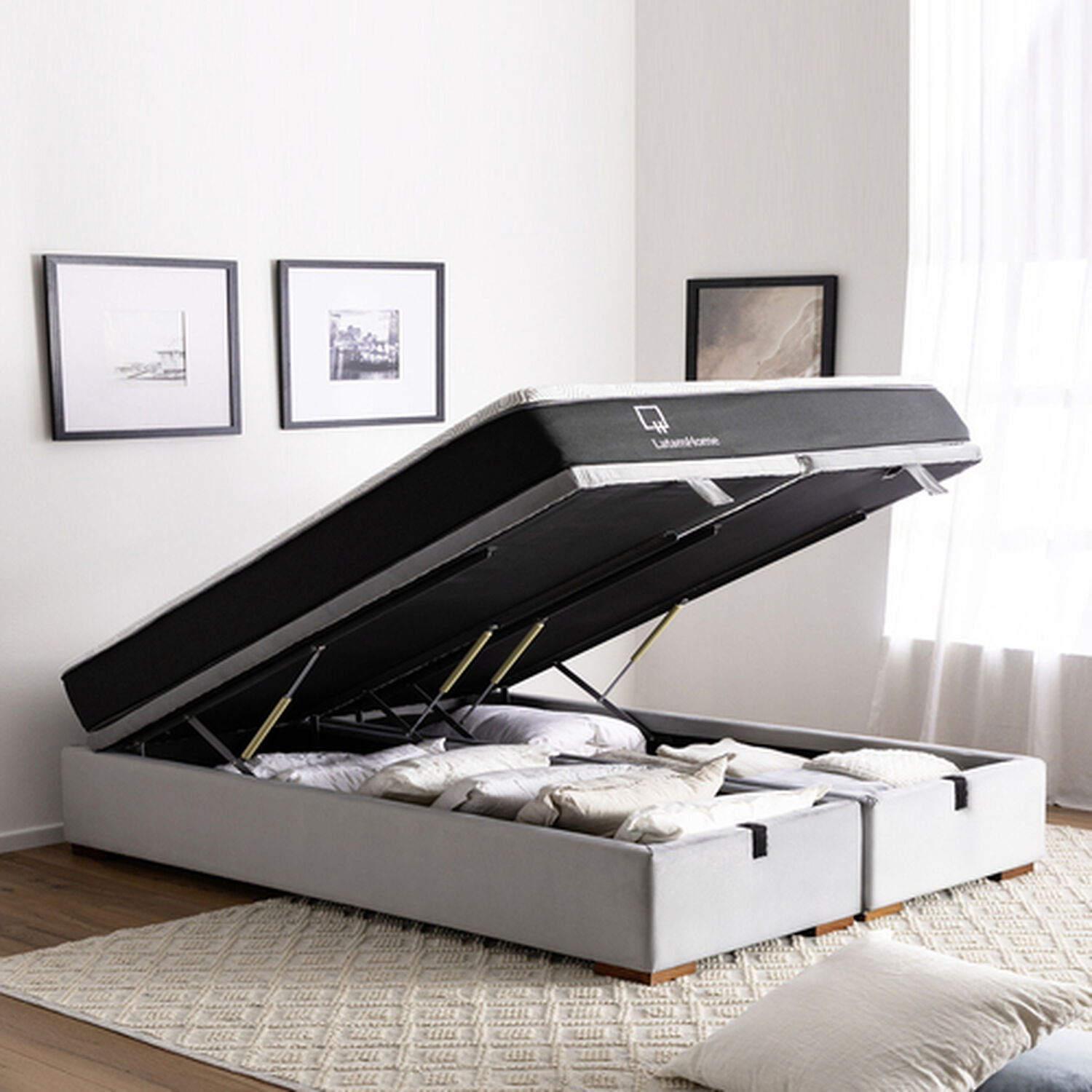 Cama Funcional Boxet 2 Plazas Base Dividida Colchon Resortes New Top Funda Lavable Gris image number 0.0