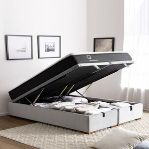 Cama Funcional Boxet 2 Plazas Base Dividida Colchon Resortes New Top Funda Lavable Gris