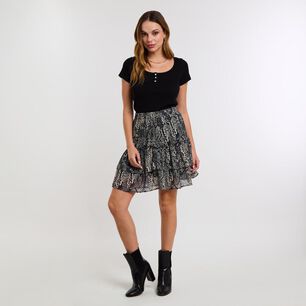 Falda Full Print Doble Ruffle Tiro Medio Regular Mujer Kimera
